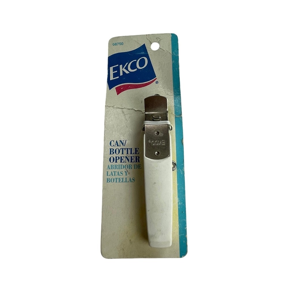 Ekco Vintage Can Bottle Opener Corkscrew 3-in-1 Multi Tool White Handle 08750